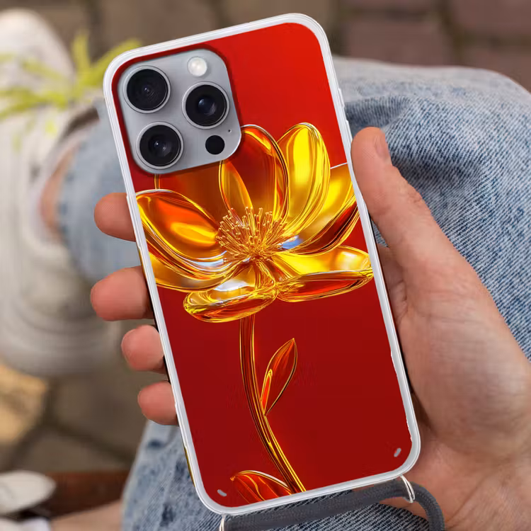 Bloem - Goud - Glazen Hoesje iPhone 16 Pro Max met koord klein -sfeer3