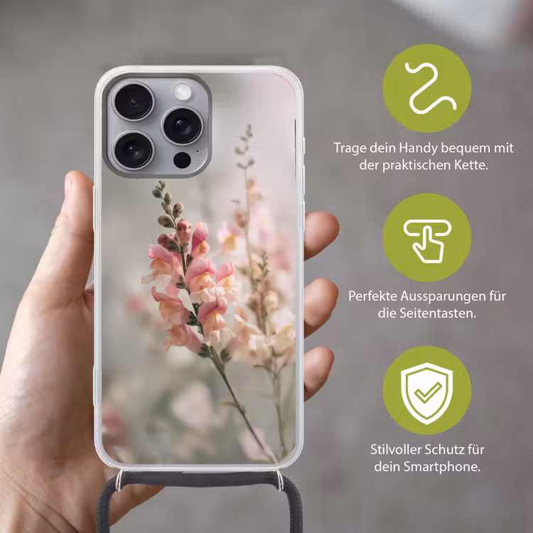 Bloem - Leeuwenbek - Roze - Stengel Hoesje iPhone 16 Pro Max met koord klein -sfeer2_DE