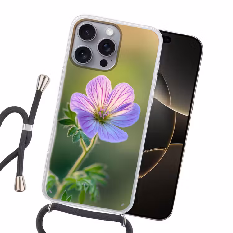 Bloem - Close up - Paars Hoesje iPhone 16 Pro Max met koord klein -sfeer1