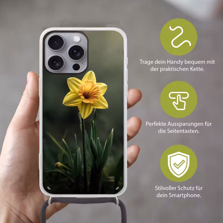 Bloem - Narcis - Gras - Geel Hoesje iPhone 16 Pro Max met koord klein -sfeer2_DE