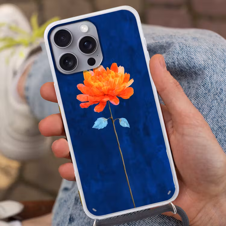 Bloem - Oranje - Bladeren Hoesje iPhone 16 Pro Max met koord klein -sfeer3