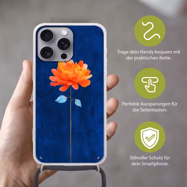 Bloem - Oranje - Bladeren Hoesje iPhone 16 Pro Max met koord klein -sfeer2_DE