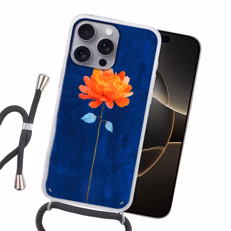 Bloem - Oranje - Bladeren Hoesje iPhone 16 Pro Max met koord klein -sfeer1