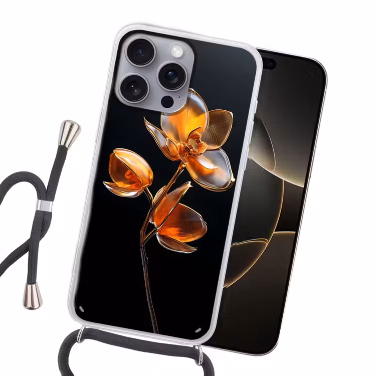 Bloem - Orchidee - Oranje Hoesje iPhone 16 Pro Max met koord klein -sfeer1