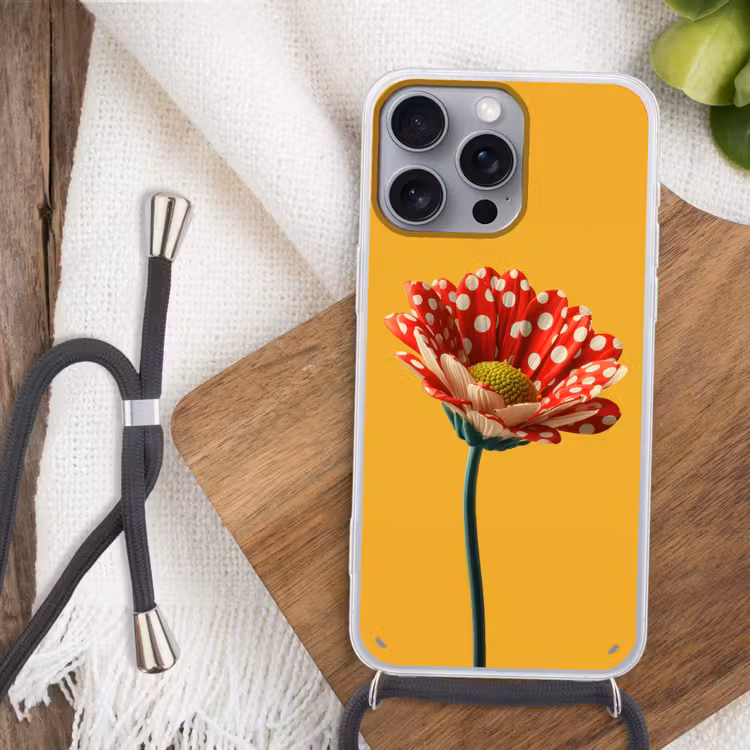 Bloem - Rood - Stippen Hoesje iPhone 16 Pro Max met koord klein -sfeer4