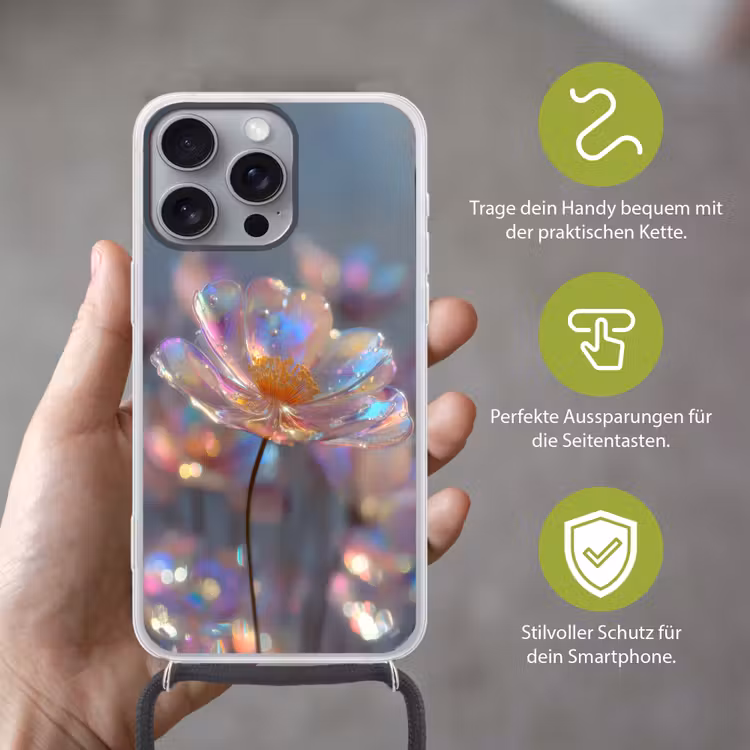 Bloem - Transparant - Pastelkleuren - Druppels Hoesje iPhone 16 Pro Max met koord klein -sfeer2_DE