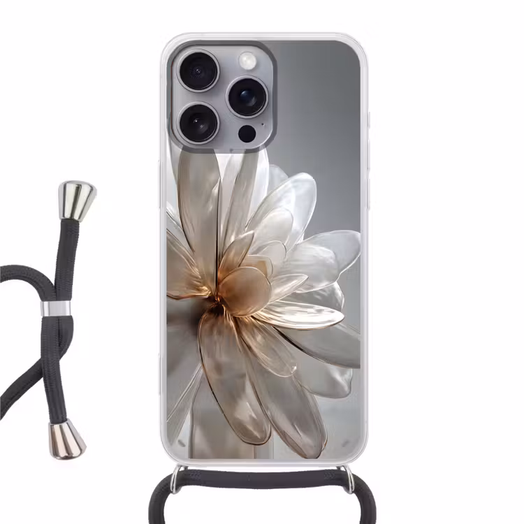 Bloem - Wit - Neutraal Hoesje iPhone 16 Pro Max met koord klein -3d