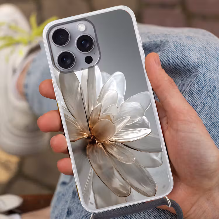 Bloem - Wit - Neutraal Hoesje iPhone 16 Pro Max met koord klein -sfeer3