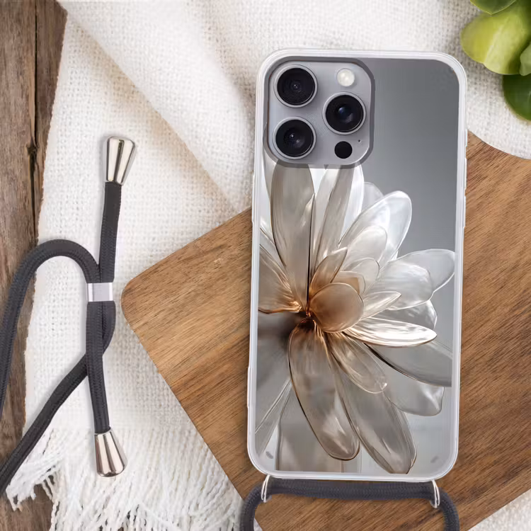 Bloem - Wit - Neutraal Hoesje iPhone 16 Pro Max met koord klein -sfeer4