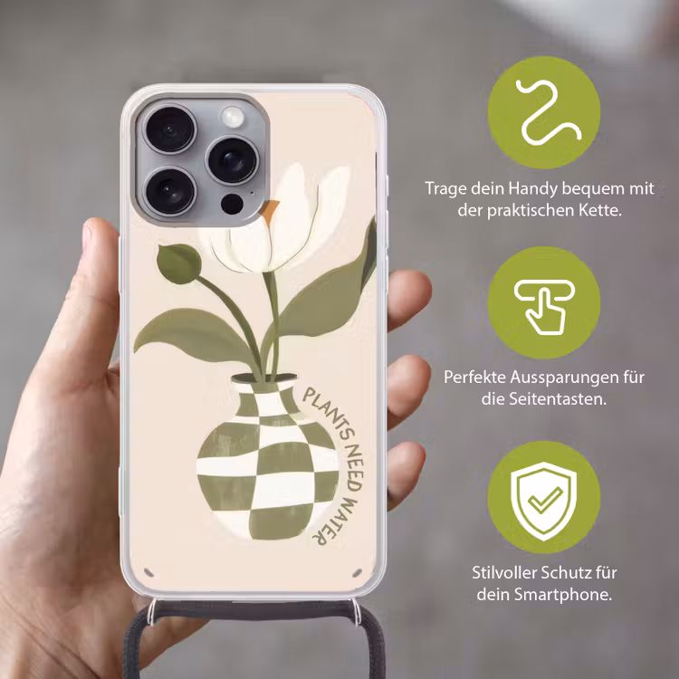 Bloem - Wit - Vaas - Quote Hoesje iPhone 16 Pro Max met koord klein -sfeer2_DE