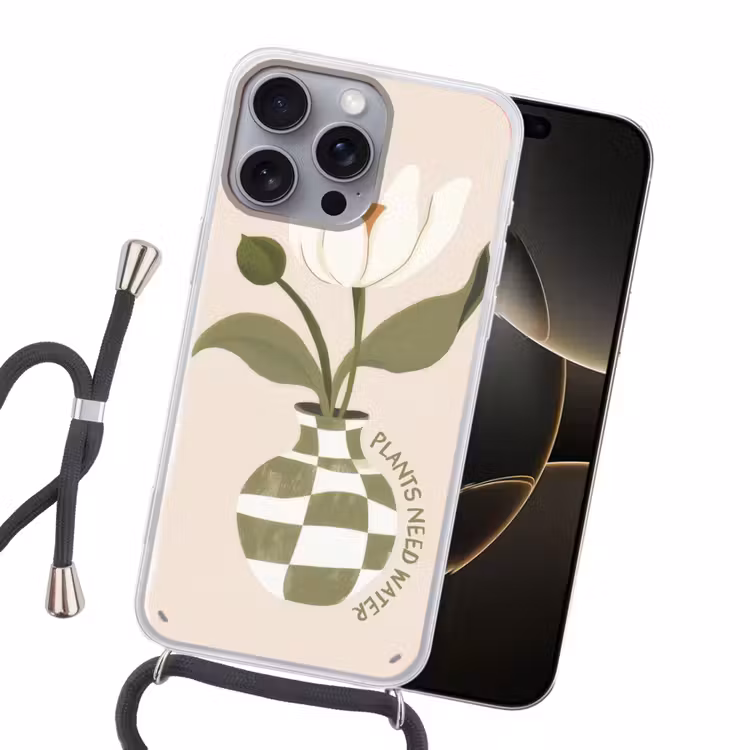 Bloem - Wit - Vaas - Quote Hoesje iPhone 16 Pro Max met koord klein -sfeer1