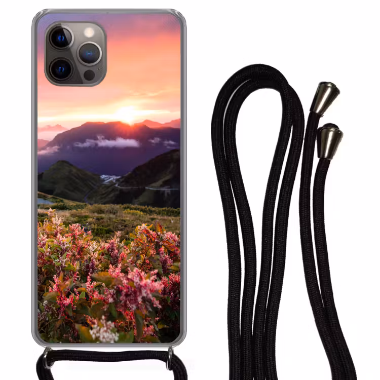 Bergen - Kleuren - Bloemen Hoesje iPhone 12 Pro met koord klein -3d