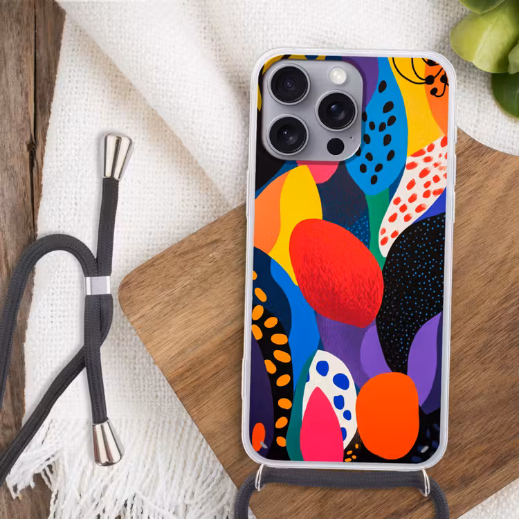 Bloemen - Bladeren - Abstract - Rood Hoesje iPhone 16 Pro Max met koord klein -sfeer4