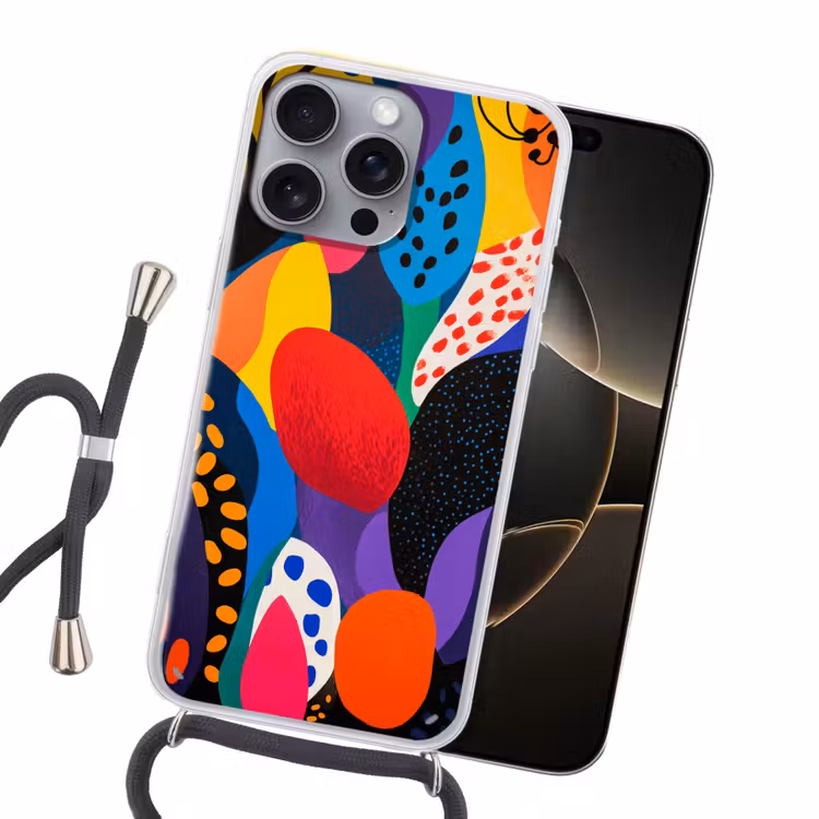 Bloemen - Bladeren - Abstract - Rood Hoesje iPhone 16 Pro Max met koord klein -sfeer1
