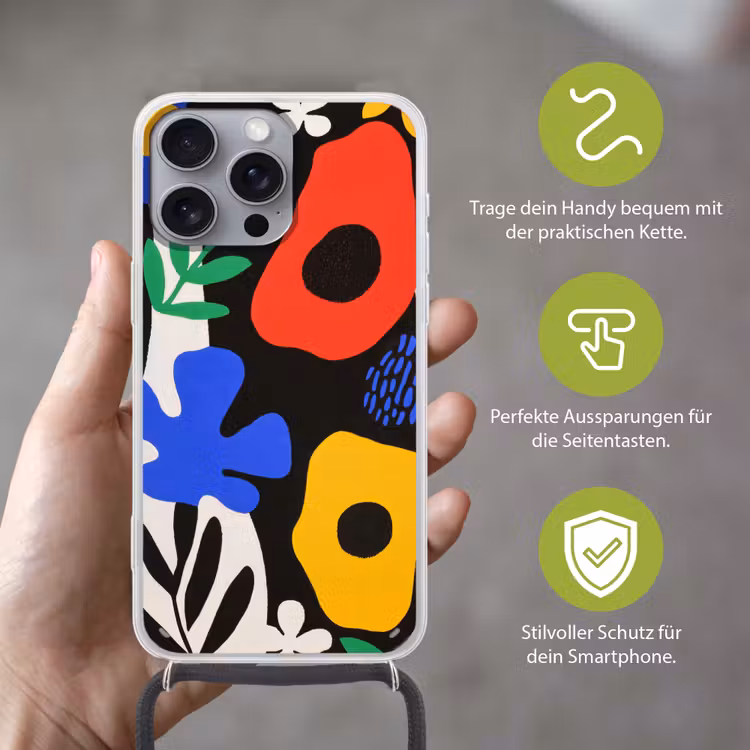 Bloemen - Bladeren - Abstract - Zwart Hoesje iPhone 16 Pro Max met koord klein -sfeer2_DE