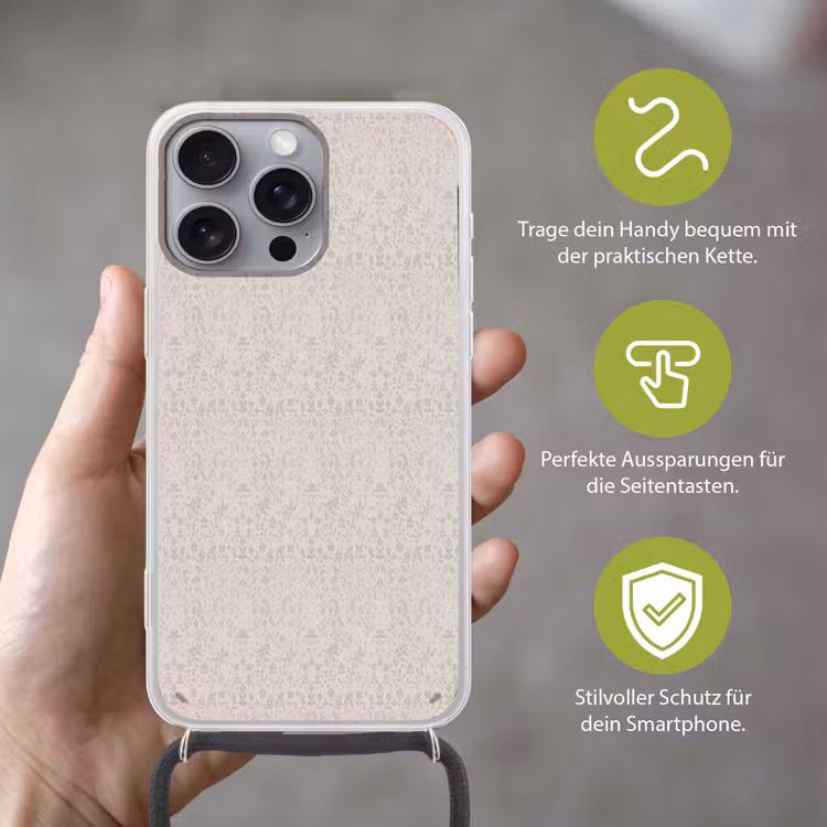 Bloemen - Bladeren - Licht - Taupe Hoesje iPhone 16 Pro Max met koord klein 804 -sfeer2_DE