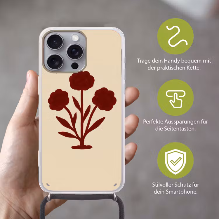 Bloemen - Bladeren - Rood - Minimalistisch Hoesje iPhone 16 Pro Max met koord klein -sfeer2_DE