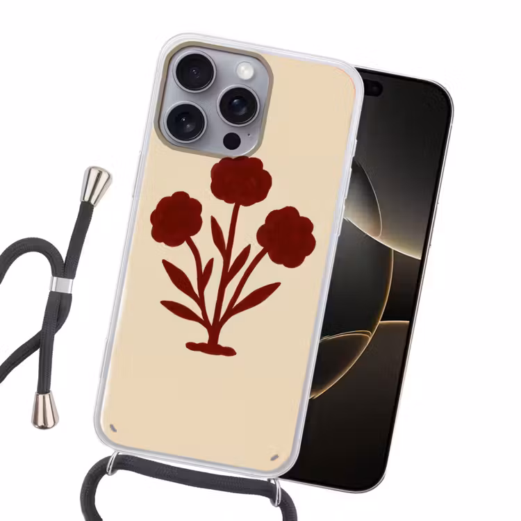 Bloemen - Bladeren - Rood - Minimalistisch Hoesje iPhone 16 Pro Max met koord klein -sfeer1