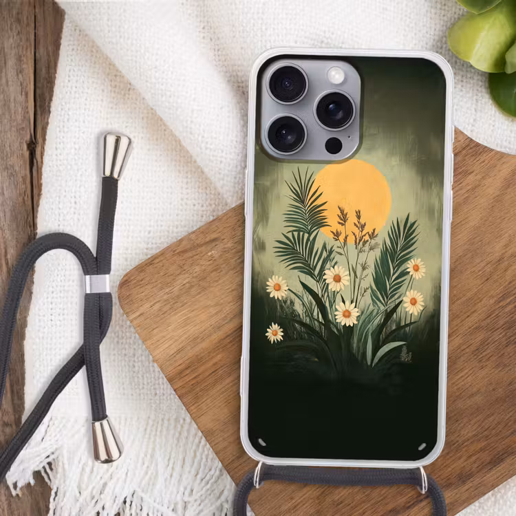 Bloemen - Bladeren - Zon - Groen Hoesje iPhone 16 Pro Max met koord klein -sfeer4