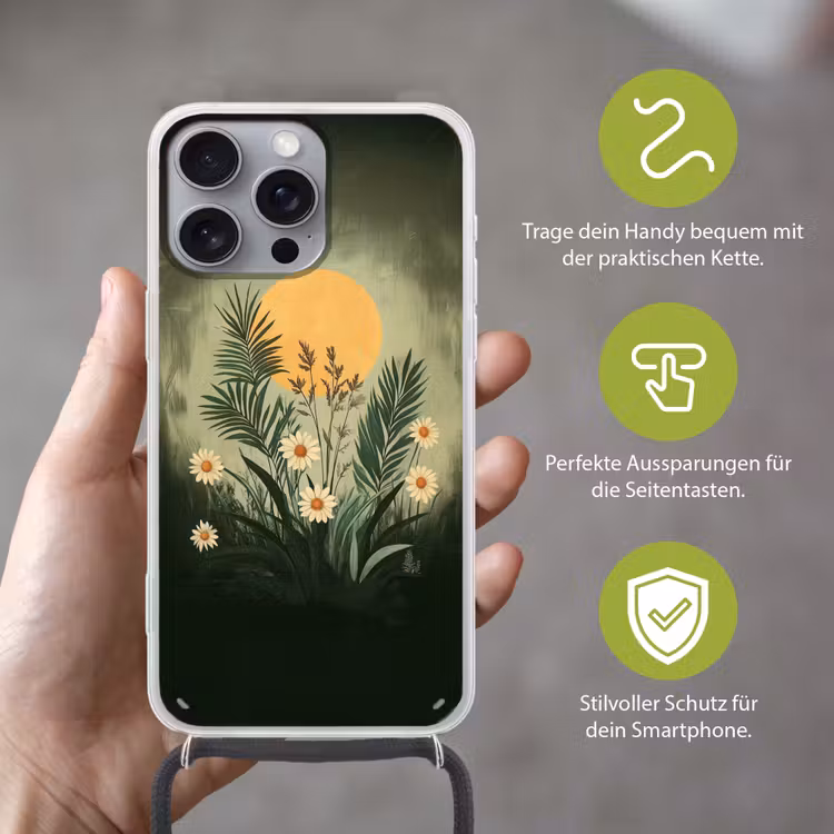 Bloemen - Bladeren - Zon - Groen Hoesje iPhone 16 Pro Max met koord klein -sfeer2_DE