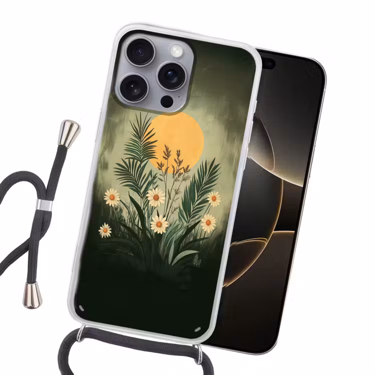 Bloemen - Bladeren - Zon - Groen Hoesje iPhone 16 Pro Max met koord klein -sfeer1