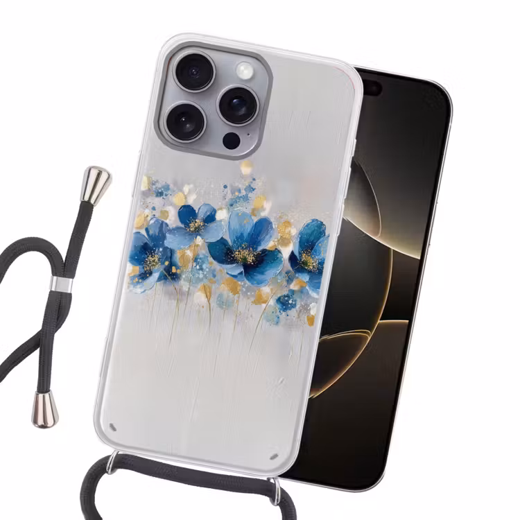 Bloemen - Blauw - Abstract Hoesje iPhone 16 Pro Max met koord klein -sfeer1