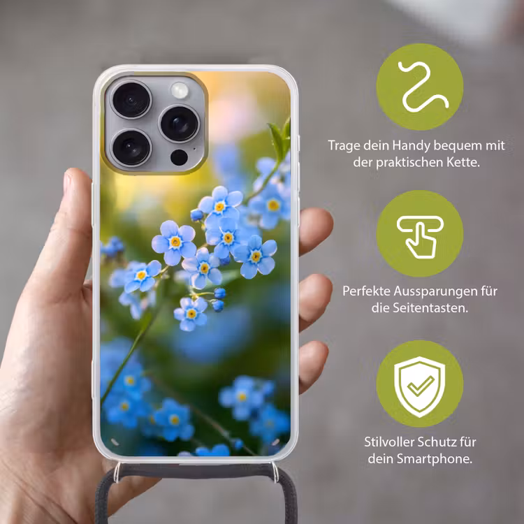 Bloemetjes - Blauw - Vergeet mij nietjes Hoesje iPhone 16 Pro Max met koord klein -sfeer2_DE
