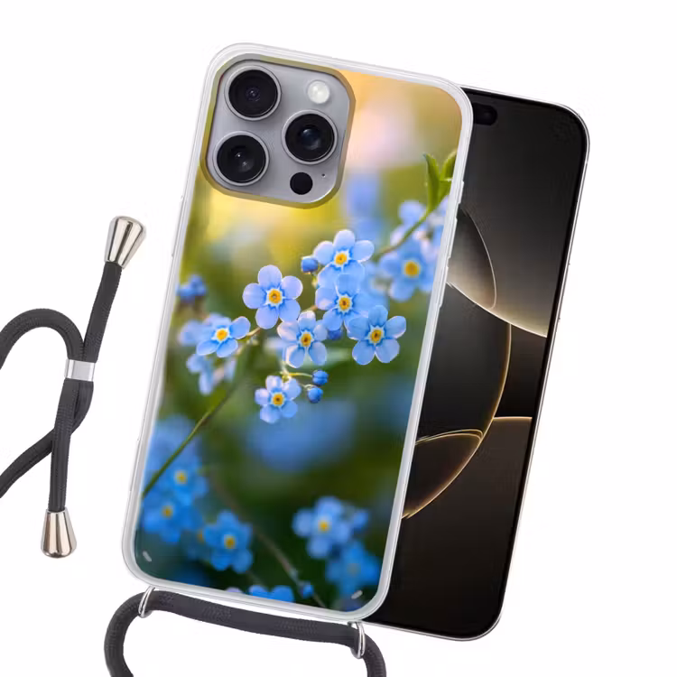 Bloemetjes - Blauw - Vergeet mij nietjes Hoesje iPhone 16 Pro Max met koord klein -sfeer1