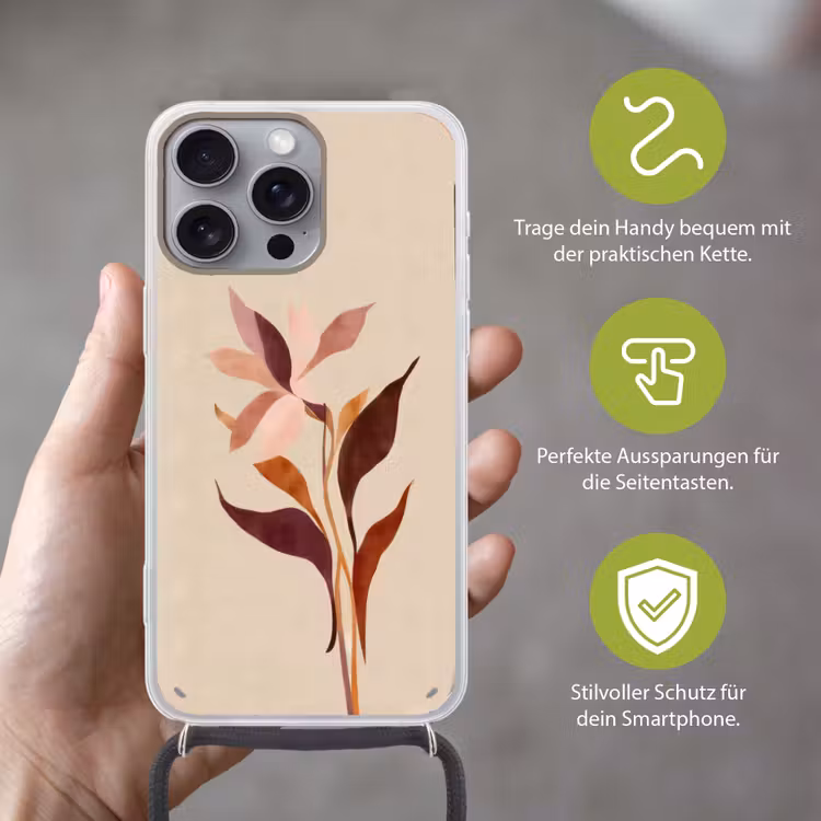 Bloemen - Blaadjes - Minimalistisch - Roze Hoesje iPhone 16 Pro Max met koord klein -sfeer2_DE