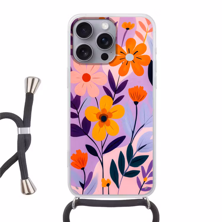 Bloemen - Kleurrijk - Bladeren Hoesje iPhone 16 Pro Max met koord klein -3d