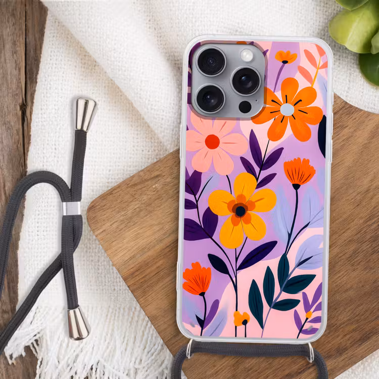 Bloemen - Kleurrijk - Bladeren Hoesje iPhone 16 Pro Max met koord klein -sfeer4