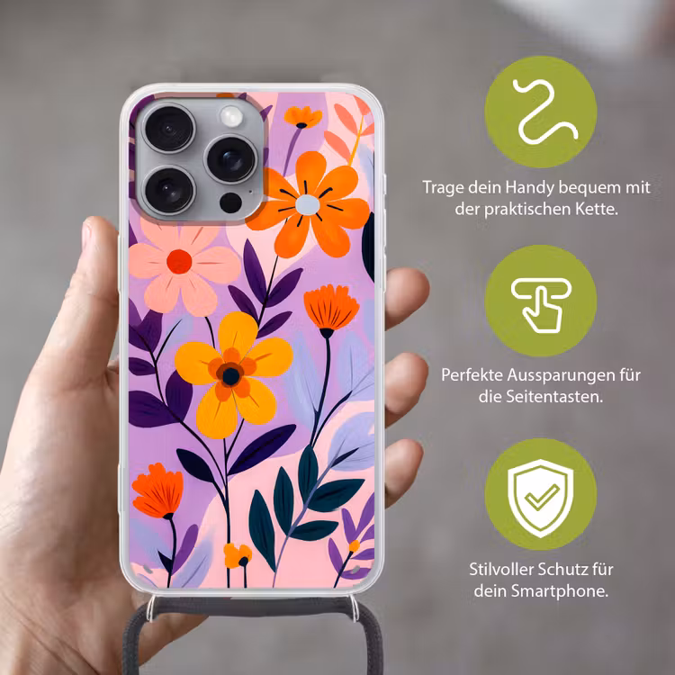 Bloemen - Kleurrijk - Bladeren Hoesje iPhone 16 Pro Max met koord klein -sfeer2_DE