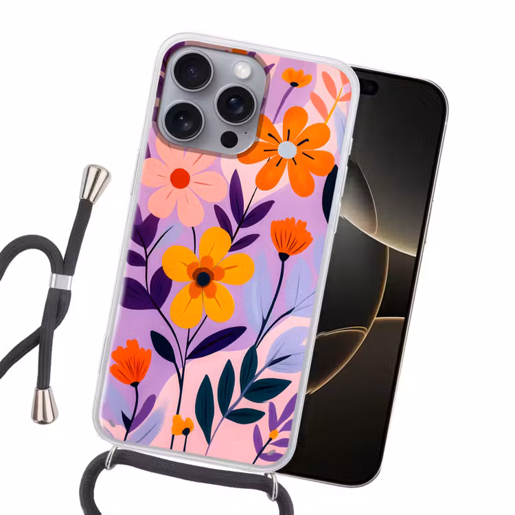 Bloemen - Kleurrijk - Bladeren Hoesje iPhone 16 Pro Max met koord klein -sfeer1