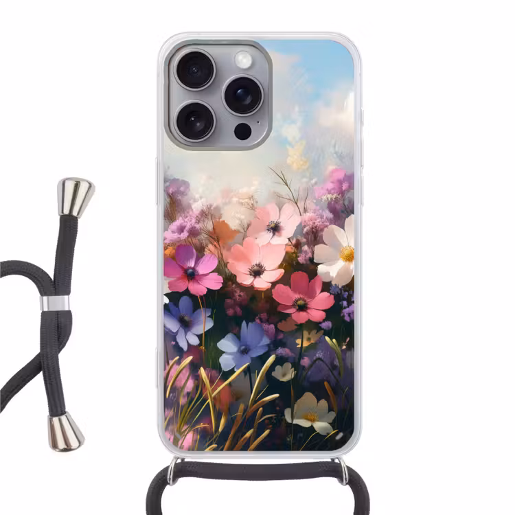 Bloemen - Kleurrijk - Bloei Hoesje iPhone 16 Pro Max met koord klein -3d