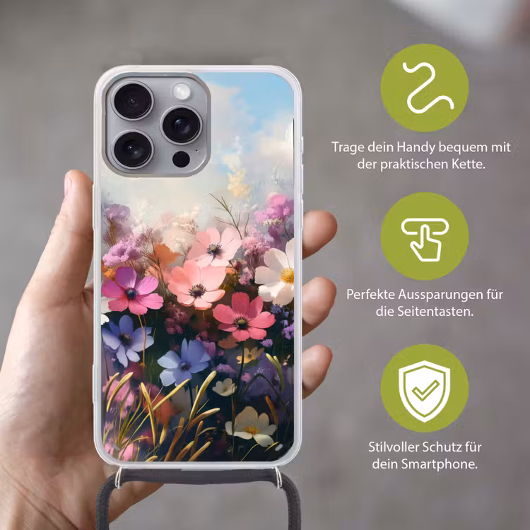 Bloemen - Kleurrijk - Bloei Hoesje iPhone 16 Pro Max met koord klein -sfeer2_DE