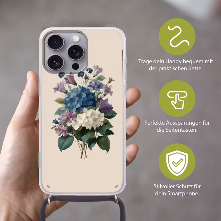 Bloemen - Gedetailleerd - Rust - Realistisch Hoesje iPhone 16 Pro Max met koord klein -sfeer2_DE