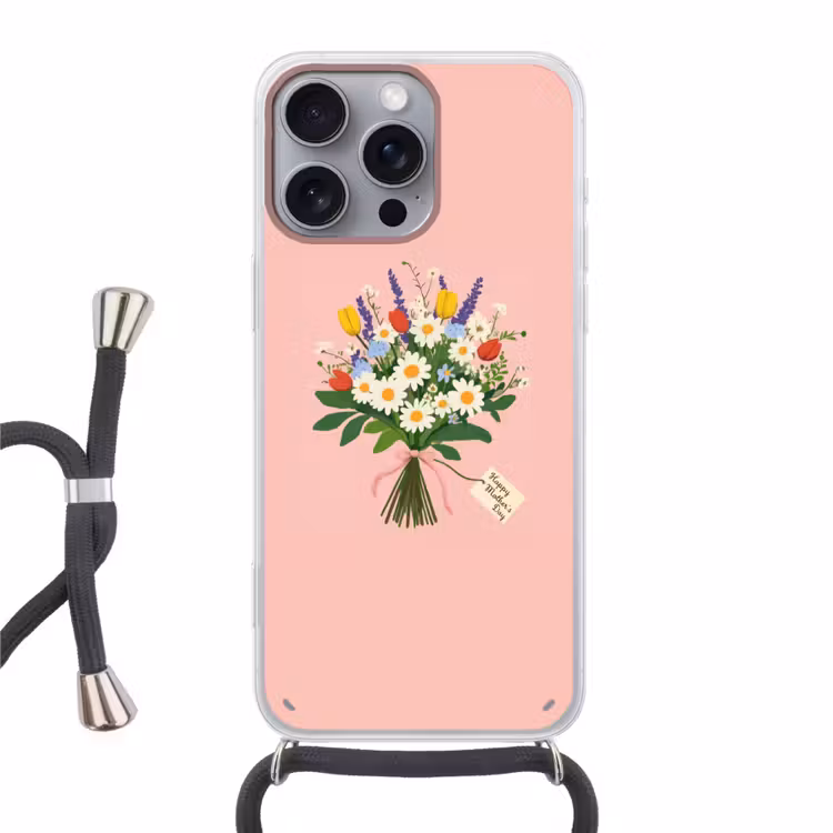 Bloemen - Lint - Kaartje Hoesje iPhone 16 Pro Max met koord klein -3d