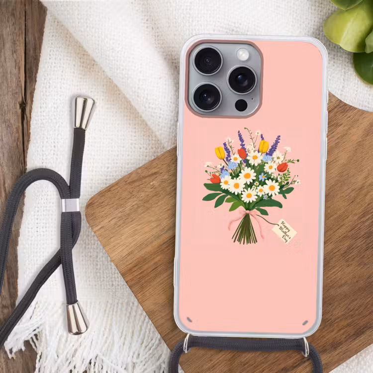Bloemen - Lint - Kaartje Hoesje iPhone 16 Pro Max met koord klein -sfeer4