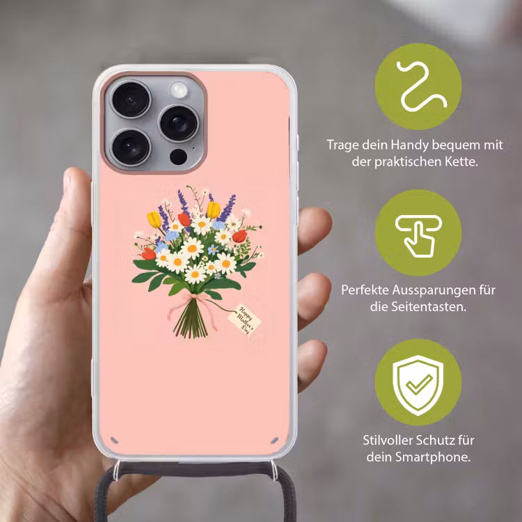 Bloemen - Lint - Kaartje Hoesje iPhone 16 Pro Max met koord klein -sfeer2_DE