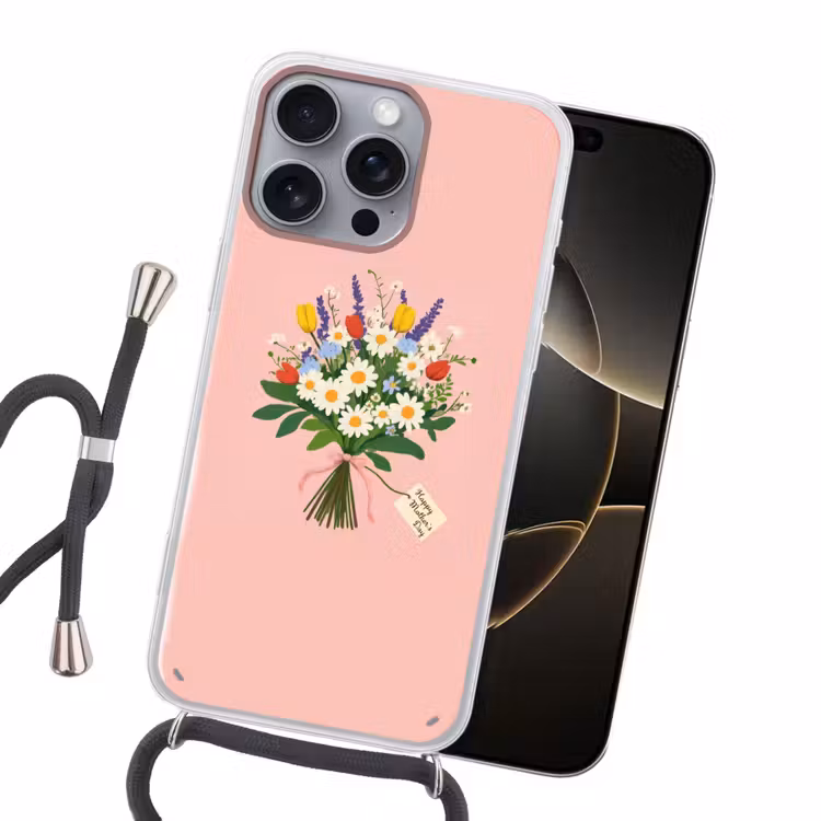 Bloemen - Lint - Kaartje Hoesje iPhone 16 Pro Max met koord klein -sfeer1