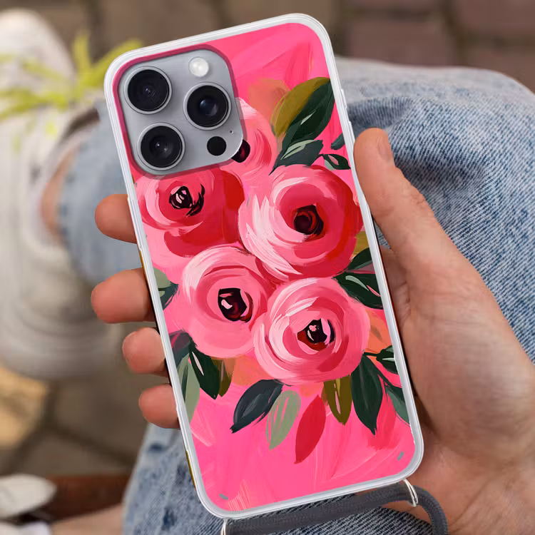 Bloemen - Verf - Roze Hoesje iPhone 16 Pro Max met koord klein -sfeer3