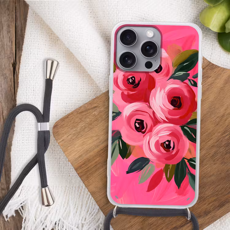 Bloemen - Verf - Roze Hoesje iPhone 16 Pro Max met koord klein -sfeer4