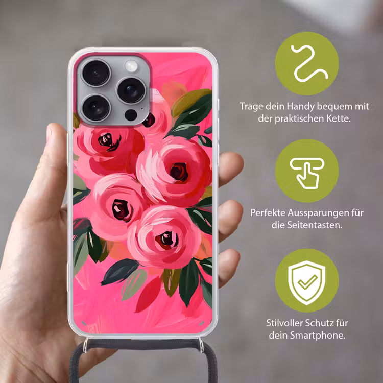 Bloemen - Verf - Roze Hoesje iPhone 16 Pro Max met koord klein -sfeer2_DE