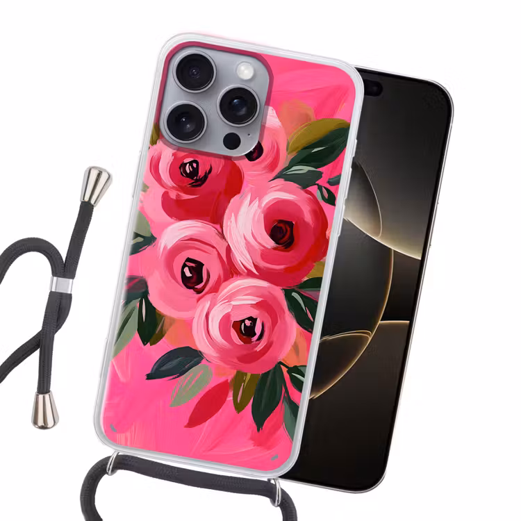 Bloemen - Verf - Roze Hoesje iPhone 16 Pro Max met koord klein -sfeer1