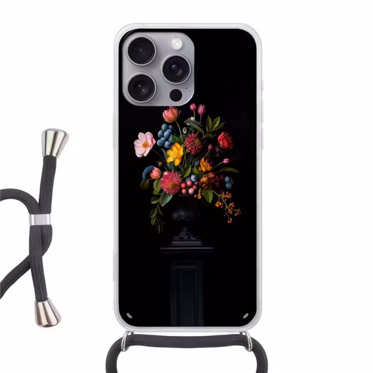 Bloemen - Vrolijk - Vaas Hoesje iPhone 16 Pro Max met koord klein -3d