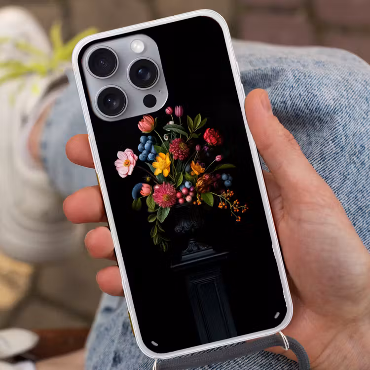 Bloemen - Vrolijk - Vaas Hoesje iPhone 16 Pro Max met koord klein -sfeer3