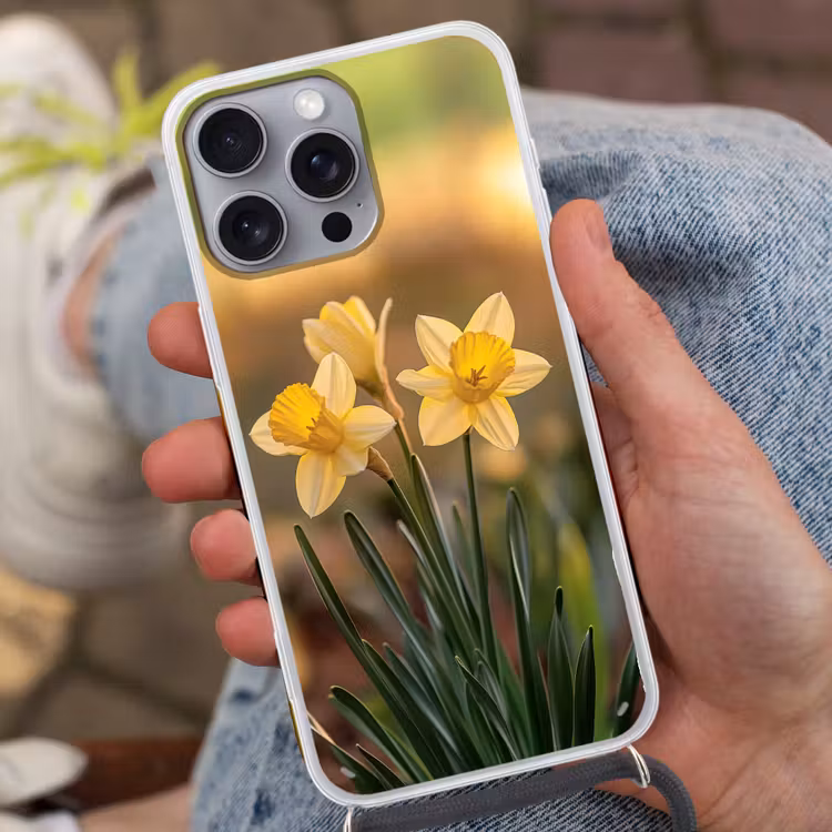 Bloemen - Geel - Wazig Hoesje iPhone 16 Pro Max met koord klein -sfeer3