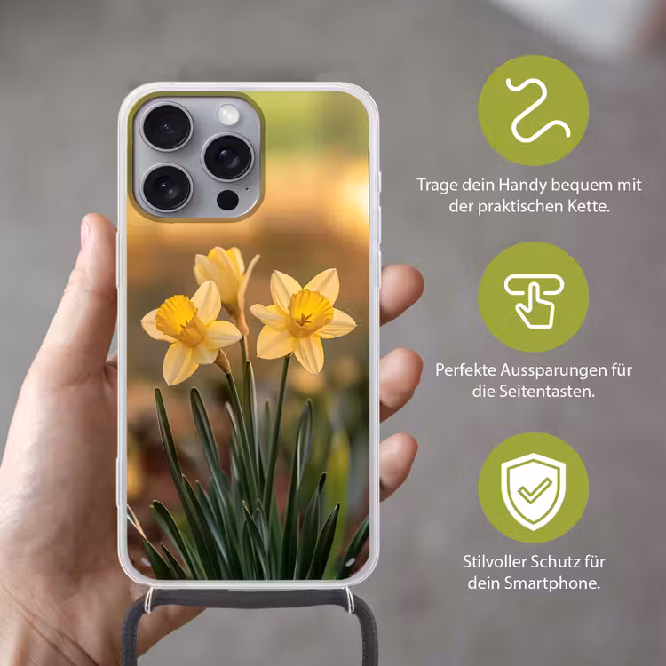 Bloemen - Geel - Wazig Hoesje iPhone 16 Pro Max met koord klein -sfeer2_DE