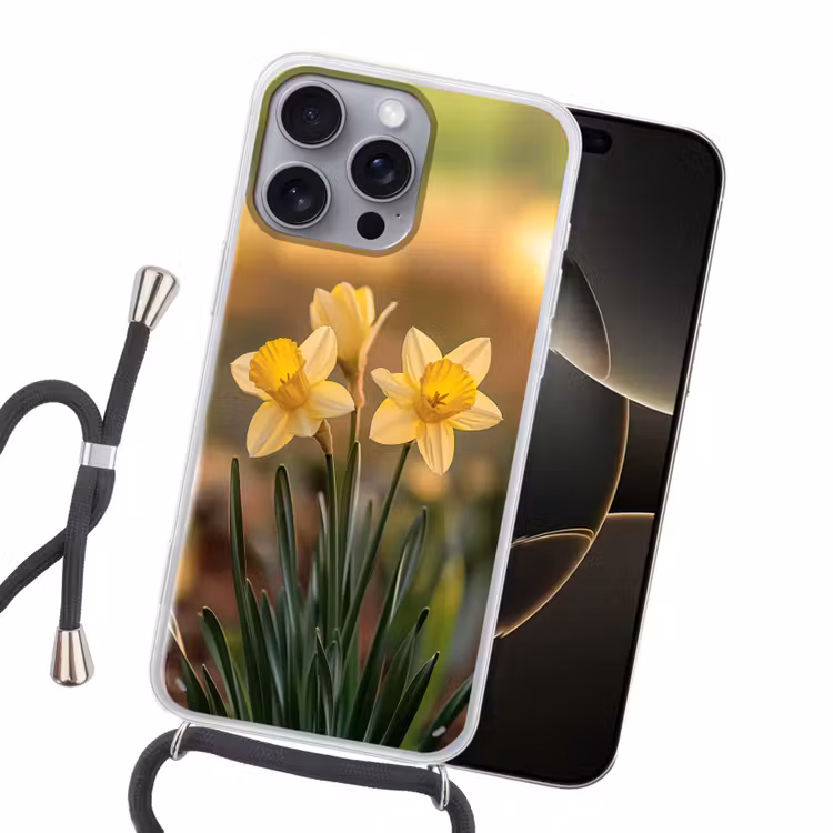 Bloemen - Geel - Wazig Hoesje iPhone 16 Pro Max met koord klein -sfeer1