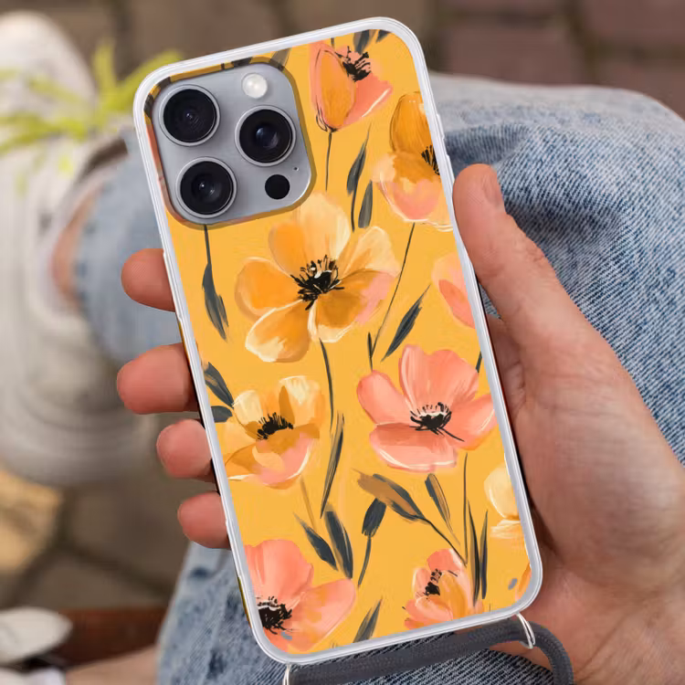 Bloemen - Geschilderd - Geel Hoesje iPhone 16 Pro Max met koord klein -sfeer3